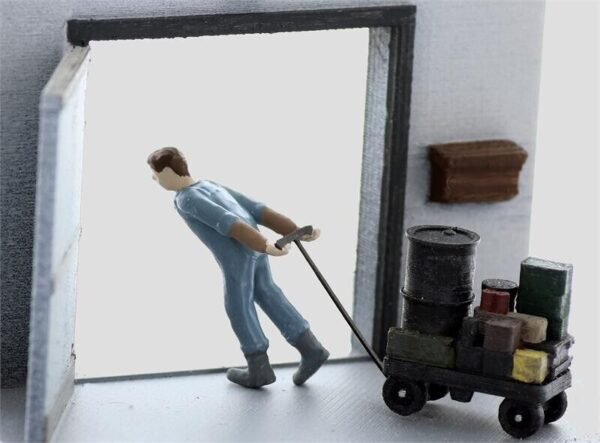 Dock/Warehouse Worker Pulling full Cart Of Items Painted And Ready To Go #498 - Image 3