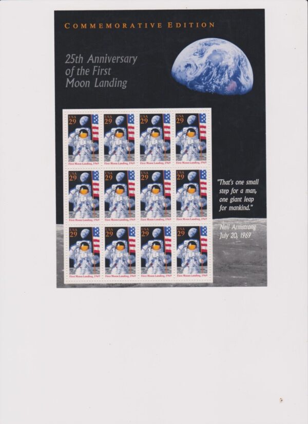 USA #2841 Postage Sheet 29 Cent Stamps 25th Anniversary 1st Landing on the Moon