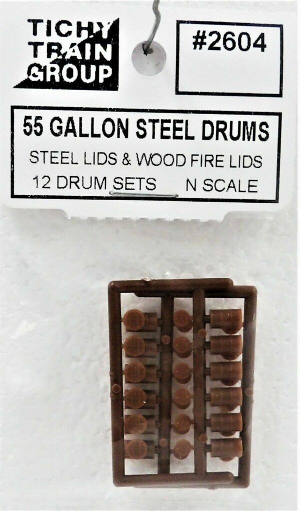 Tichy Train Group N Scale 55 Gallon Steel Drums 12 Pieces Set Brown #2604