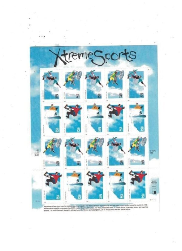 USA -1998 SC-3321-3324  XTREME SPORTS (X Games) 33¢ X 20 Stamps Ment Full Sheet