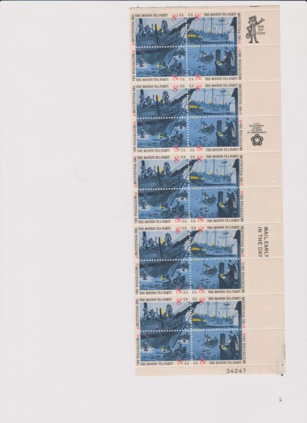 USA #1480-83 Postage Stamps Boston Tea Party 20 Stamps @ 8 Cents of a Sheet