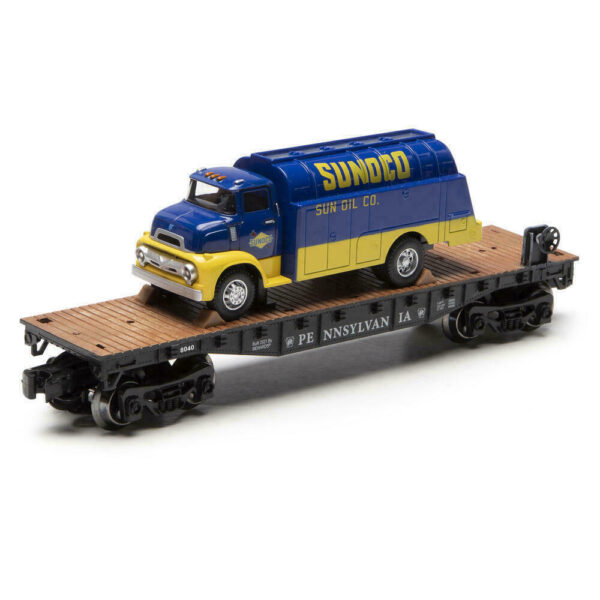 Menard O Scale  #8318 Pennsylvania Flatcar with 1956 Sunoco Fuel Truck - Image 2