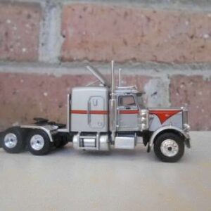 Brekina HO Scale Classic 3-Axle Peterbilt 359 Truck Tractor Silver/Orange #85712