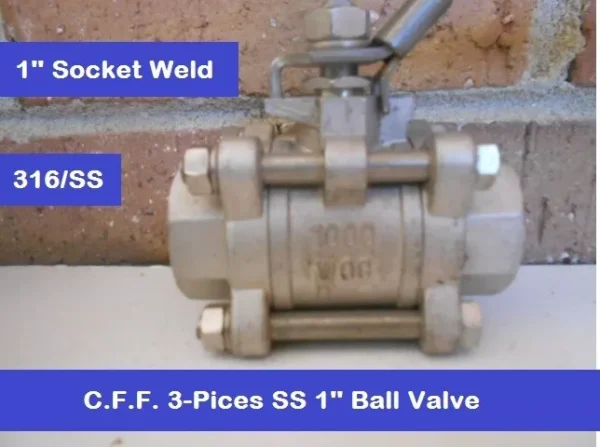 1" Socket Weld End Ball Valve Stainless Steel 316 Full Port 1000 WOG w. Lock