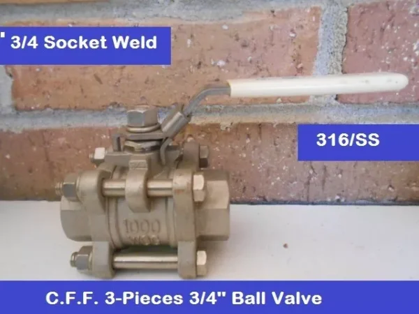3/4" Socket Weld End Ball Valve Stainless Steel 316 Full Port 1000 WOG w. Lock